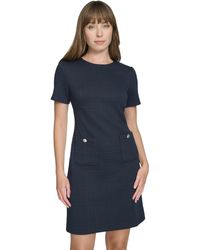 Tommy Hilfiger - Short Sleeve High Neck Novelty Button Sheath Mini Dress - Lyst