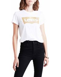 Levi's - The Perfect Tee T-Shirt,Logo Gold Powder Print White,XL - Lyst