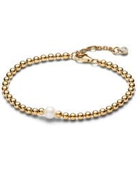PANDORA - Timeless Beaded 14k Gold-plated Bracelet With White Treated Freshwater Cultured Pearl And Clear Cubic Zirconia - Lyst