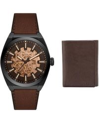 Fossil - Orologio da Uomo Heritage in Pelle Marrone e Portafoglio Ingram - Lyst