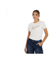 Guess - Shirt Lace Logo Easy Bianco - Lyst