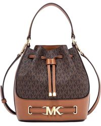 Michael Kors - Reed Medium Belt Bucket Crossbody Handbag Brown Mk Signature - Lyst