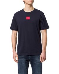 HUGO - Garment-dyed T-shirt In Cotton With Red Logo Label - Lyst