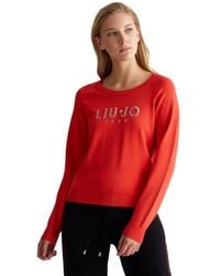 Liu Jo - Liu Jo Maglia in Misto Viscosa con Logo e Strass da Donna - Lyst