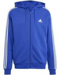 adidas - Felpa con cappuccio da uomo Essentials in pile con 3 strisce e zip - Lyst