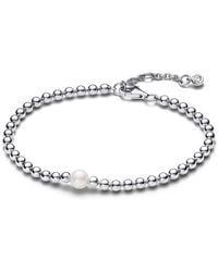 PANDORA - Timeless Bracciale Beaded in argento Sterling con perla coltivata d'acqua dolce trattata bianca e zirconia cubica trasparente - Lyst
