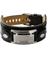Fossil - Große schwarze ID-schette Armband aus Leder - Lyst