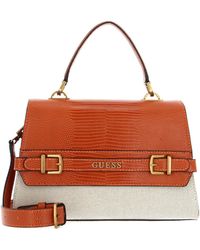 Guess - Sestri Top Handle Flap Bag Natural/Orange - Lyst