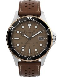 Timex - Navi Xl Automatic 41mm Watch – Stainless Steel Case Brown Dial Black Top Ring With Brown Genuine Leather - Lyst