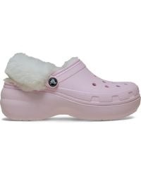 Crocs™ - Classic Platform Fuzz Lined Clog Pink Milk Size 4 Uk - Lyst