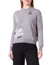 Love Moschino - Regular fit Long-Sleeved Roundneck with Embroideries Mix Pullover Sweater - Lyst