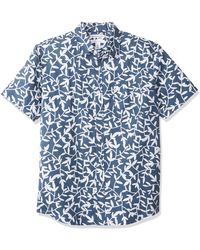 Amazon Essentials Slim-fit Short-sleeve Gingham Linen Shirt Button - Blue
