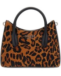 Guess - Handtas Schoudertas Domitilla Mini Satchel Bag Leopard Bruine - Lyst