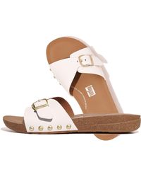 Fitflop - Iqushion Adjustable Buckle Leather S Slides Urban White - Lyst