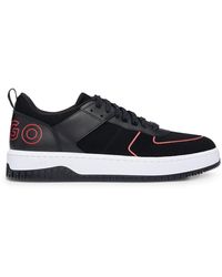 HUGO - S Kilian Tenn Mixed-material Trainers With Branded Backtab Size 7 Black - Lyst