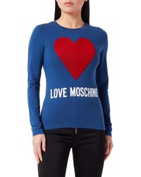 Love Moschino - Coupe ajustée à ches Longues avec Grand cœur avec Sequins brodés et Logo imprimé à l'eau T-Shirt - Lyst