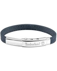 Timberland - AMITY TDAGB0001604 Bracelet pour homme en acier inoxydable argenté et cuir bleu foncé Longueur : 18 cm + 10 cm - Lyst