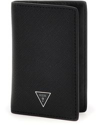 Guess - Portafoglio Mito Flat Card Holder In Pelle Nero Gs24gu07 Smmtsalea56-bla Nero - Lyst