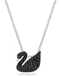 Swarovski - Swan Pendant Necklace With Black Crystal Pavé On A Rose-gold Tone Finish Setting - Lyst