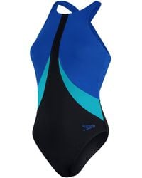 Speedo - New Colourblock Black/blue Swimsuit Swimming Costume With Bust Support - Lyst