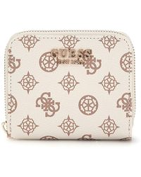 Guess - Laurel Slg Small Zip Around Wallet Cream Logo - Lyst