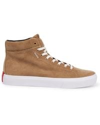BOSS - Cotton-corduroy High-top Trainers With Vulcanised Sole - Lyst