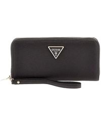Guess - Meridian Slg Large Zip Around Wallet Black - Lyst