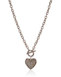 Guess - Rose Gold-tone Pave Crystal Glass Stone Heart Pendant Toggle Necklace - Lyst