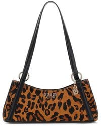 Guess - Sac à épaule Domitilla Shoulder Bag Leopard marron clair - Lyst