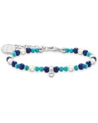 Thomas Sabo - Silver Member Charm Bracelet With White Pearls & Blue Beads 925 Sterling Silver - Lyst