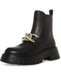 Steve Madden - Cleo Black Leather Chunky Lug Sole Curb Chain Round Toe Ankle Boots - Lyst