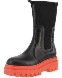 Calvin Klein - Stiefeletten Schuhe Platform High Chelsea Boots Leder-/Textilkombination Elegant Freizeit Uni Chelsea Boots Schwarz Orange - Lyst