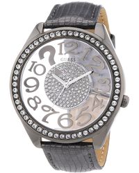 Guess - W13096l2 Clearly Quiz Ladies Watch Quartz Analogue Beige Dial Black Leather Strap - Lyst