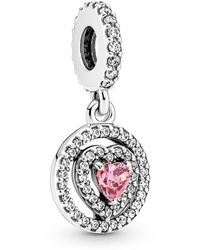 PANDORA - Timeless Sparkling Double Halo Heart Sterling Silver Dangle Charm With Clear And Fancy Pink Cubic Zirconia - Lyst