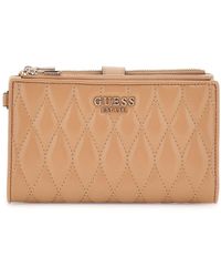 Guess - Geldbörse Handgelenktasche Valla Zip Around Organizer Beige Hellbraun - Lyst