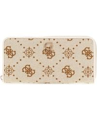 Guess - Neda Slg Large Zip Around Wallet L Cream White Logo - Lyst