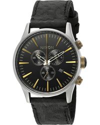 Nixon - A4052222-00 Sentry Chrono Leather Analog Display Japanese Quartz Black Watch - Lyst