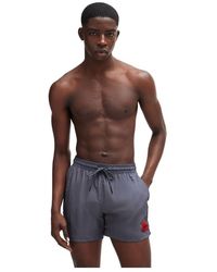 HUGO - Quick-dry Swim Shorts With Red Logo Label - Lyst