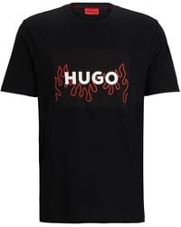 HUGO - Cotton-jersey Regular-fit T-shirt With Flame Logo - Lyst