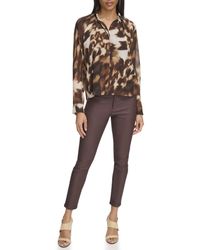 Calvin Klein - Printed Button Up Long Sleeve Blouse - Lyst