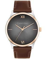 Calvin Klein - Orologio con Movimento al Quarzo a Tre Lancette da Uomo Collezione ASCEND con Cinturino in Pelle Marrone - 25200453 - Lyst