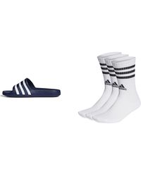 adidas - Adilette Aqua Slides 3 Stripes Crew Socks - Lyst