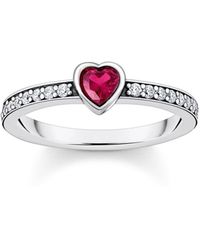 Thomas Sabo - Silver Solitaire Ring With Red Heart-shaped Stone 925 Sterling Silver - Lyst