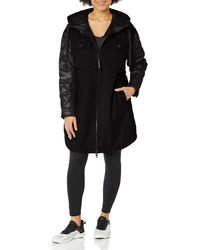 Calvin Klein - Faux Wool Mix Coat With Quilted Back And Sleeves Zip Front Hooded Jacket - Lyst