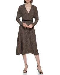 Tommy Hilfiger - Womens Fit And Flare Jersey Long Sleeve V-neck Dress - Lyst
