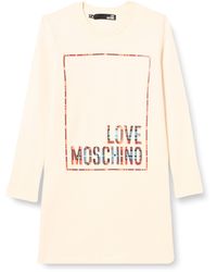 Love Moschino - Coupe Droite à ches Longues avec Logo à Carreaux et imprimé Brillant Robe - Lyst