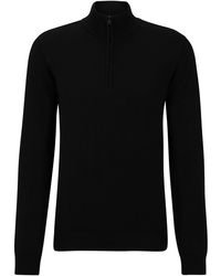 HUGO - S San Quirin-m Zip-neck Regular-fit Sweater In Virgin Wool Black - Lyst