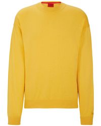 HUGO - S Swart Embroidered-logo Sweatshirt In Organic Cotton Yellow - Lyst