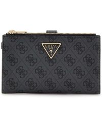 Guess - Porte-Monnaie Laurel II SLG Double Zip Organizer Coal Logo Gris foncé - Lyst
