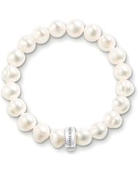 Thomas Sabo - Charm Bracelet Charm Club 925 Sterling Silver Nylon Freshwater Pearl White Length 15.5 Cm X0041-082-14-l - Lyst